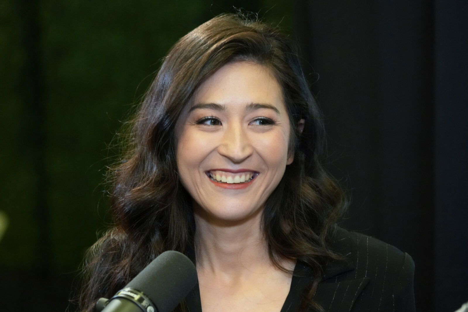 Feb 3, 2026; San Francisco, CA, USA; Mina Kimes on radio row at the Super Bowl LX media center at the Moscone Center. Mandatory Credit: