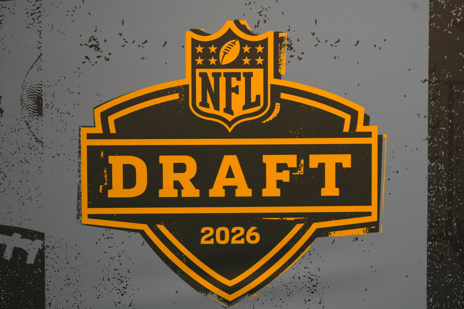 Feb 6, 2026; San Francisco, CA, USA; The 2026 NFL Draft logo at the Super Bowl LX Experience at the Moscone Center. Mandatory Credit: Kirby Lee-Imagn Images