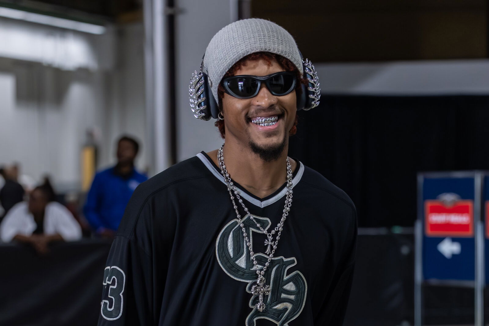 Feb 21, 2026; New Orleans, Louisiana, USA; Philadelphia 76ers guard Kelly Oubre Jr. (9) arrives at the arena before the game against the New Orleans Pelicans at Smoothie King Center. Mandatory Credit: