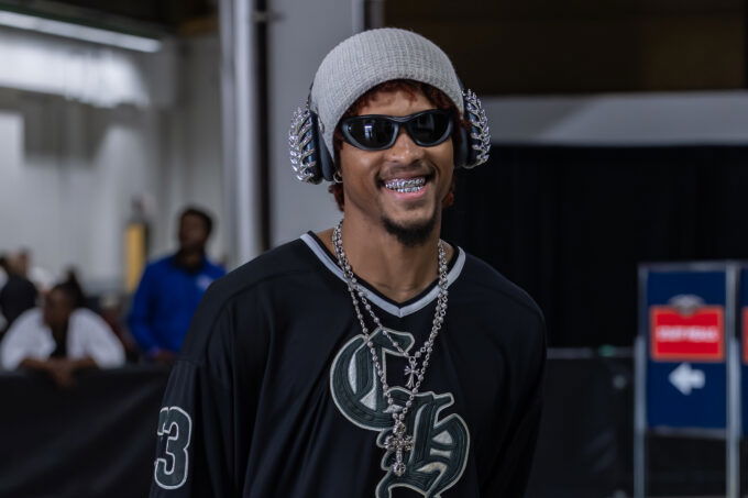 Feb 21, 2026; New Orleans, Louisiana, USA; Philadelphia 76ers guard Kelly Oubre Jr. (9) arrives at the arena before the game against the New Orleans Pelicans at Smoothie King Center. Mandatory Credit: