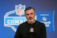 Feb 24, 2026; Indianapolis, IN, USA; Atlanta Falcons coach Kevin Stefanski speaks at the NFL Scouting Combine at the Indiana Convention Center.