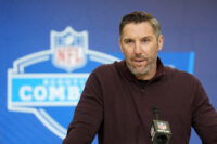 Feb 24, 2026; Indianapolis, IN, USA; Washington Commanders general manager Adam Peters speaks at the NFL Scouting Combine at the Indiana Convention Center.