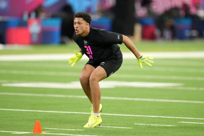 Feb 27, 2026; Indianapolis, IN, USA; Clemson defensive back Avieon Terrell (DB31) during the NFL Scouting Combine at Lucas Oil Stadium. Mandatory Credit: Kirby Lee-Imagn Images
