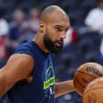 Mar 1, 2026; Denver, Colorado, USA; Minnesota Timberwolves center Rudy Gobert (27) before the game against the Denver Nuggets at Ball Arena.