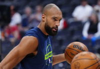 Mar 1, 2026; Denver, Colorado, USA; Minnesota Timberwolves center Rudy Gobert (27) before the game against the Denver Nuggets at Ball Arena.