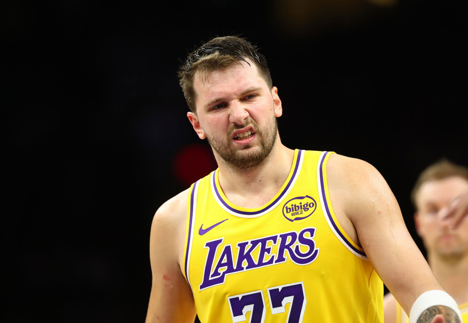 Feb 26, 2026; Phoenix, Arizona, USA; Los Angeles Lakers guard Luka Doncic (77) against the Phoenix Suns at Mortgage Matchup Center. Mandatory Credit: Mark J. Rebilas-Imagn Images