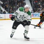 Mar 2, 2026; Vancouver, British Columbia, CAN; Dallas Stars forward Jason Robertson (21) skates against the Vancouver Canucks in the second period at Rogers Arena. Mandatory Credit: Bob Frid-Imagn Images