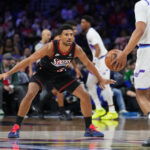 Mar 4, 2026; Philadelphia, Pennsylvania, USA; Philadelphia 76ers guard Quentin Grimes (5) in action against the Utah Jazz in the first quarter at Xfinity Mobile Arena. Mandatory Credit: Kyle Ross-Imagn Images
