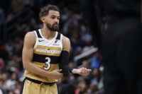Mar 5, 2026; Washington, District of Columbia, USA; Washington Wizards guard Trae Young (3) stands on the court against the Utah Jazz in the second half at Capital One Arena.