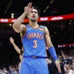 Mar 9, 2026; Oklahoma City, Oklahoma, USA; Oklahoma City Thunder guard Jared McCain (3) gestures after scoring against the Denver Nuggets during the second half at Paycom Center. Mandatory Credit: Alonzo Adams-Imagn Images