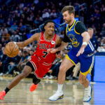 Mar 10, 2026; San Francisco, California, USA; Chicago Bulls guard Rob Dillingham (7) drives during the third quarter against the Golden State Warriors at Chase Center. Mandatory Credit: Bob Kupbens-Imagn Images