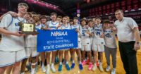 Gill St. Bernard’s High School boys basketball team celebrates their first-ever state title, beating Holy Cross in the Non-Public B final on March 12, 2026 at Jersey Mike's Arena in Piscataway.