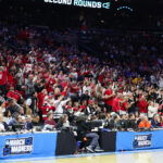 Mar 20, 2026; Philadelphia, PA, USA; Miami (OH) RedHawks fans cheer during the first half against the Tennessee Volunteers during a first round game of the men's 2026 NCAA Tournament at Xfinity Mobile Arena. Mandatory Credit: Bill Streicher-Imagn Images