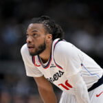 Mar 21, 2026; Dallas, Texas, USA; LA Clippers guard Darius Garland (10) looks on during the game between the Mavericks and the Clippers at American Airlines Center. Mandatory Credit: Jerome Miron-Imagn Images
