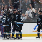 Mar 24, 2026; Salt Lake City, Utah, USA; The Utah Mammoth celebrate a goal by Utah Mammoth left wing Lawson Crouse (67) against the Edmonton Oilers during the second period at Delta Center. Mandatory Credit: Rob Gray-Imagn Images