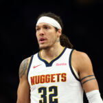 Mar 24, 2026; Phoenix, Arizona, USA; Denver Nuggets forward Aaron Gordon (32) against the Phoenix Suns at Mortgage Matchup Center. Mandatory Credit: Mark J. Rebilas-Imagn Images