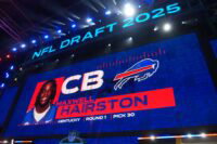 Apr 24, 2025; Green Bay, WI, USA; Kentucky Wildcats cornerback Maxwell Hairston is selected as the No. 30 pick by the Buffalo Bills during the NFL Draft at Lambeau Field. Mandatory Credit: Kirby Lee-Imagn Images