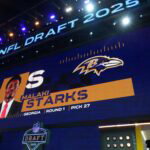 Apr 24, 2025; Green Bay, WI, USA; Georgia Bulldogs safety Malaki Starks is selected as the No. 27 pick by the Baltimore Ravens during the NFL Draft at Lambeau Field. Mandatory Credit: Kirby Lee-Imagn Images