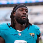 Sep 7, 2025; Jacksonville, Florida, USA;Jacksonville Jaguars linebacker Devin Lloyd (0) looks on after a game against the Carolina Panthers at EverBank Stadium. Mandatory Credit: Nathan Ray Seebeck-Imagn Images