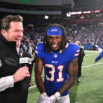 Nov 2, 2025; Orchard Park, New York, USA; Buffalo Bills cornerback Maxwell Hairston (31) is interviewed after the game against the Kansas City Chiefs at Highmark Stadium. Mandatory Credit: Mark Konezny-Imagn Images