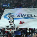 Feb 19, 2026; Inglewood, California, USA; LA Clippers fans in the wall section unveil a tifo that reads The Swell during the game against the Denver Nuggets at the Intuit Dome. Mandatory Credit: Kirby Lee-Imagn Images