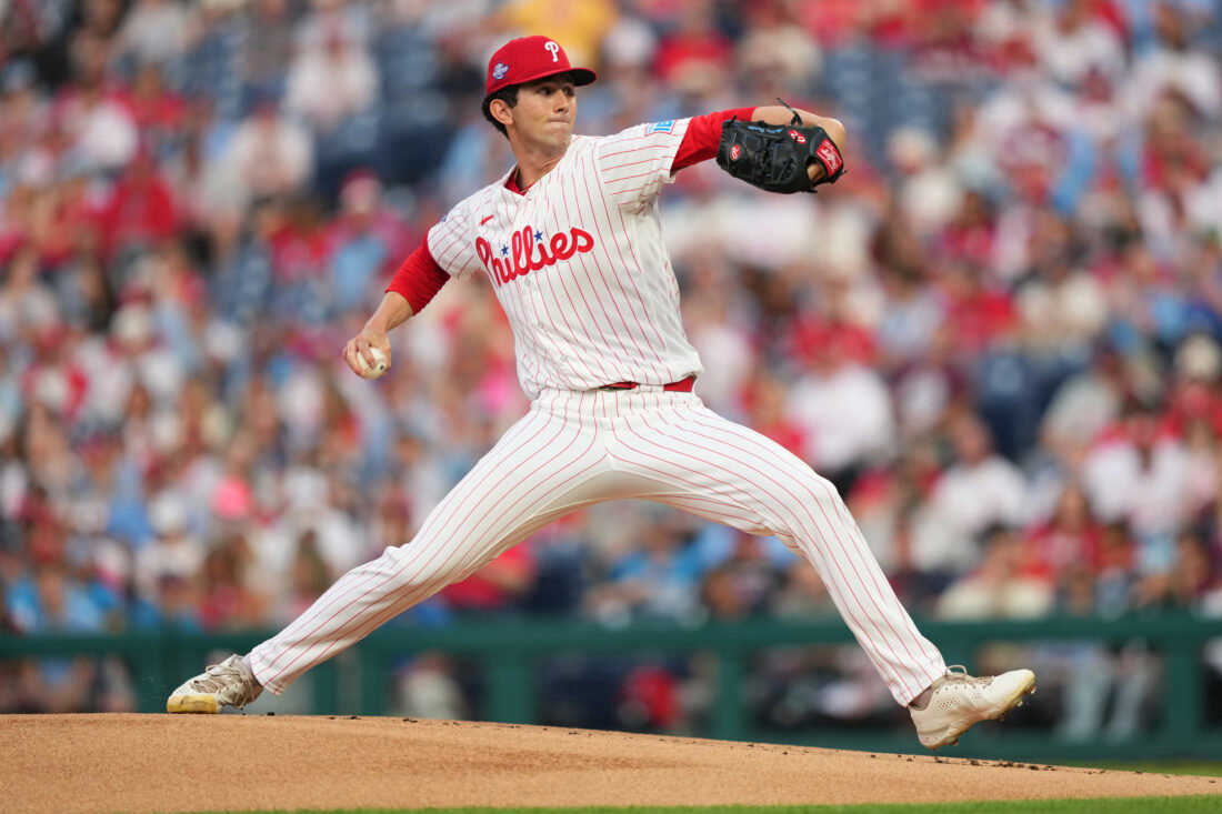 Mar 31, 2026; Philadelphia, Pennsylvania, USA; Philadelphia Phillies starting pitcher Andrew Painter (24) throws a pitch against the Washington Nationals in the first inning at Citizens Bank Park. Mandatory Credit: Kyle Ross-Imagn Images