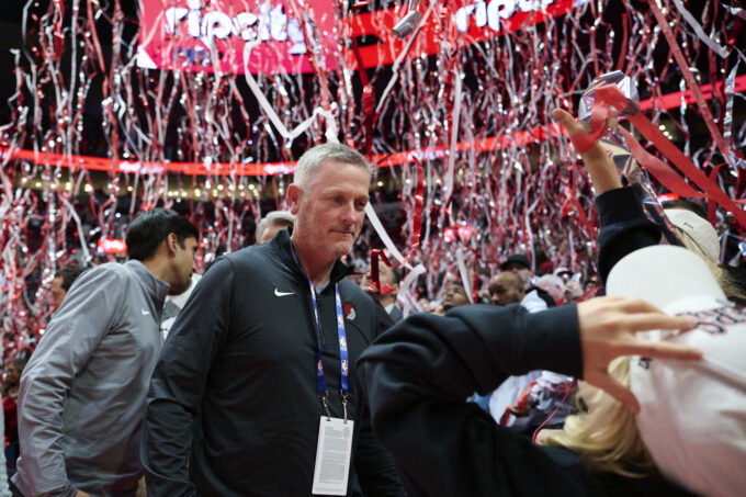 Apr 2, 2026; Portland, Oregon, USA; Tom Dundon, the owner of the Portland Trail Blazers, after a game against the New Orleans Pelicans at Moda Center. Mandatory Credit: Troy Wayrynen-Imagn Images