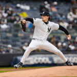 Apr 5, 2026; Bronx, New York, USA; New York Yankees pitcher Max Fried (54) pitches against the Miami Marlins during the first inning at Yankee Stadium. Mandatory Credit: John Jones-Imagn Images