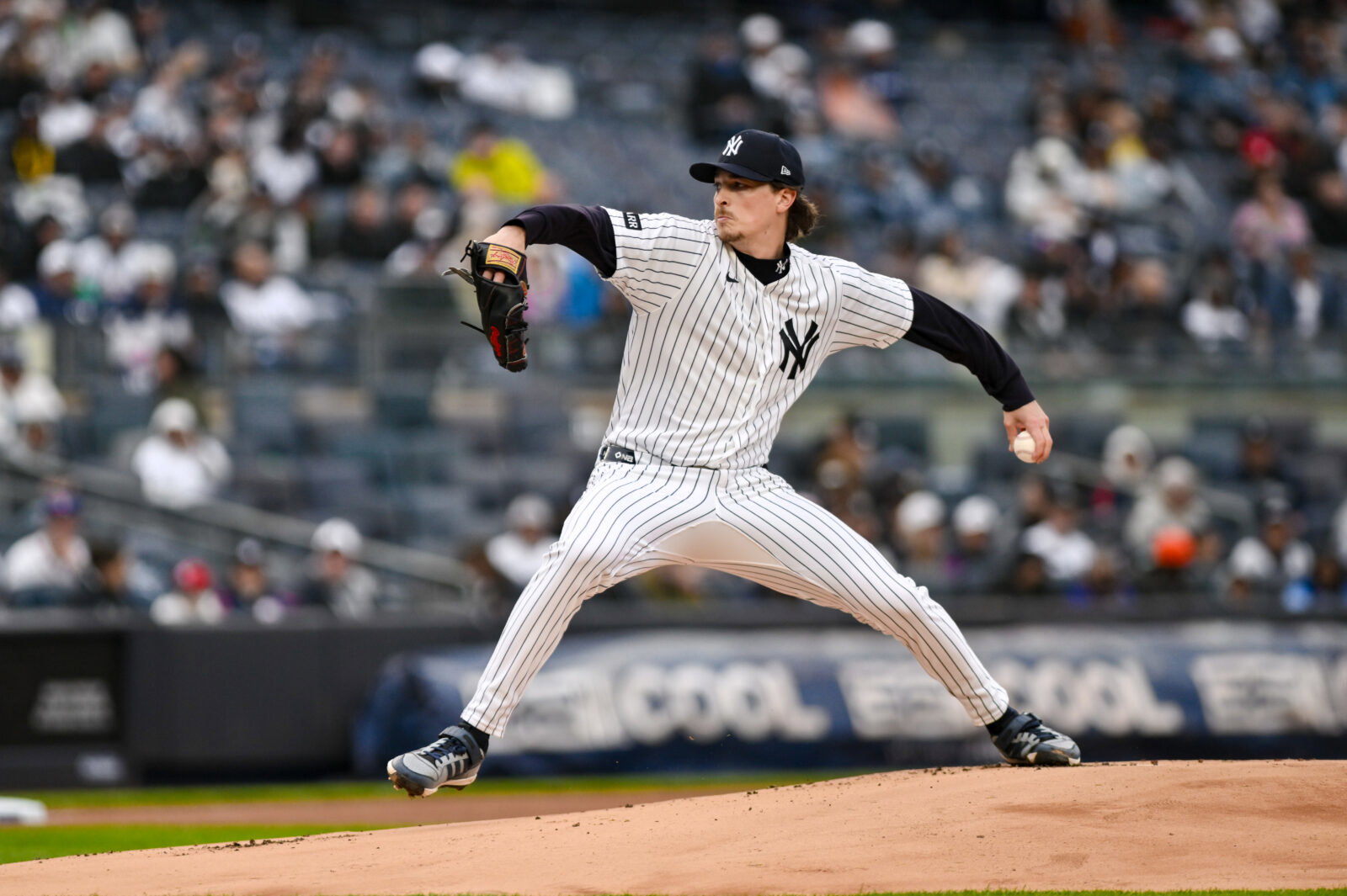 Apr 5, 2026; Bronx, New York, USA; New York Yankees pitcher Max Fried (54) pitches against the Miami Marlins during the first inning at Yankee Stadium. Mandatory Credit: John Jones-Imagn Images
