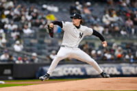 Apr 5, 2026; Bronx, New York, USA; New York Yankees pitcher Max Fried (54) pitches against the Miami Marlins during the first inning at Yankee Stadium. Mandatory Credit: John Jones-Imagn Images
