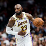 Apr 5, 2026; Dallas, Texas, USA; Los Angeles Lakers forward LeBron James (23) controls the ball against the Dallas Mavericks during the second half at American Airlines Center. Mandatory Credit: Kevin Jairaj-Imagn Images
