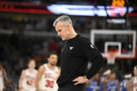 Apr 10, 2026; Chicago, Illinois, USA; Chicago Bulls Head Coach Billy Donovan during the first half against the Orlando Magic at the United Center. Mandatory Credit: Matt Marton-Imagn Images