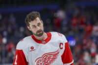Apr 13, 2026; Tampa, Florida, USA; Detroit Red Wings center Dylan Larkin (71) warms up before a game against the Tampa Bay Lightning at Benchmark International Arena. Mandatory Credit: Nathan Ray Seebeck-Imagn Images