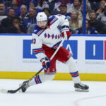 Apr 15, 2026; Tampa, Florida, USA; New York Rangers center Mika Zibanejad (93) shoots the puck against the Tampa Bay Lightning in the second period at Benchmark International Arena. Mandatory Credit: