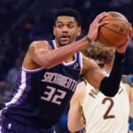 Apr 7, 2026; San Francisco, California, USA; Sacramento Kings center Dylan Cardwell (32) looks to pass against the Golden State Warriors in the second quarter at Chase Center.