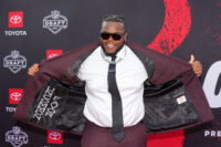Apr 23, 2026; Pittsburgh, PA, USA; Ohio State Buckeyes defensive tackle Kayden McDonald poses on the red carpet before the 2026 NFL Draft at Point State Park.