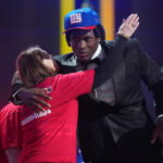 Apr 23, 2026; Pittsburgh, PA, USA; Ohio State Buckeyes linebacker Arvell Reese is selected by the New York Giants as the number five pick during the 2026 NFL Draft at Acrisure Stadium.