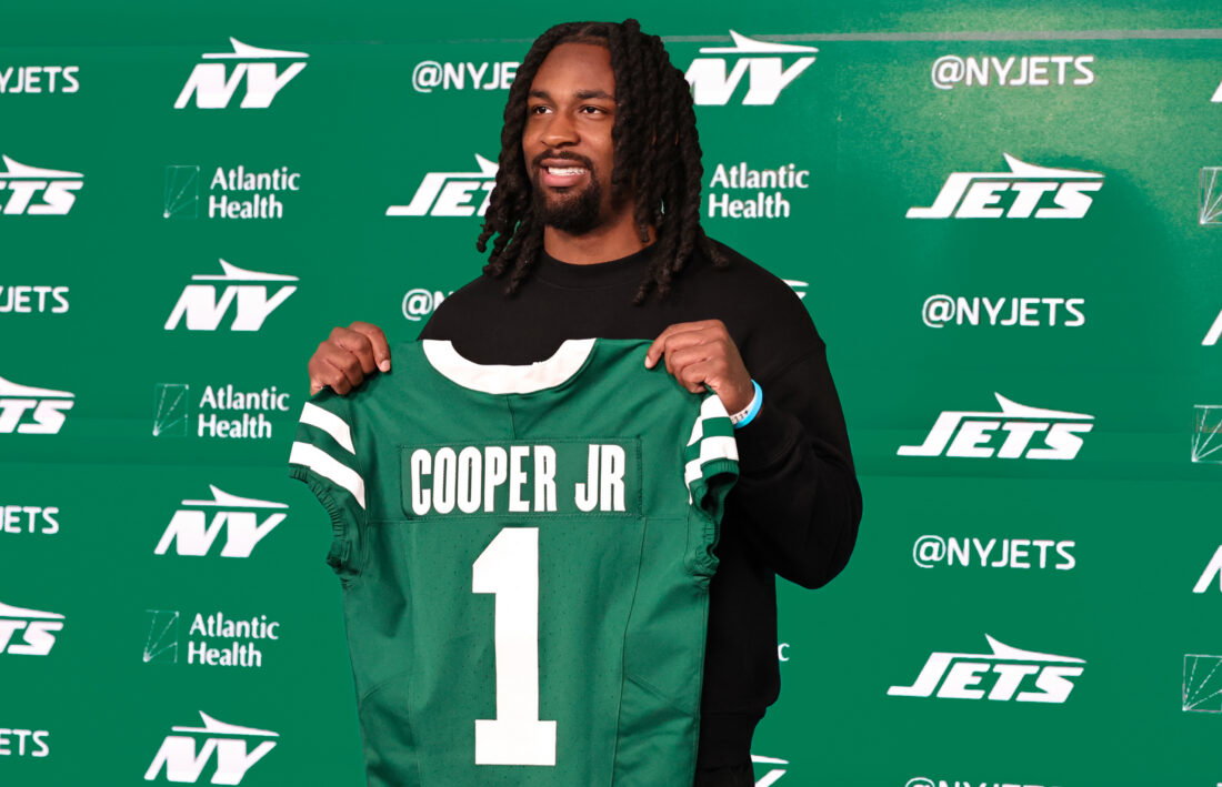 Apr 24, 2026; Florham Park, NJ, USA; New York Jets Draft pick, wide receiver Omar Cooper Jr. at Atlantic Health Jets Training Center. Mandatory Credit: Jess Stiles-Imagn Images