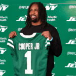 Apr 24, 2026; Florham Park, NJ, USA; New York Jets Draft pick, wide receiver Omar Cooper Jr. at Atlantic Health Jets Training Center. Mandatory Credit: Jess Stiles-Imagn Images