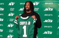 Apr 24, 2026; Florham Park, NJ, USA; New York Jets Draft pick, wide receiver Omar Cooper Jr. at Atlantic Health Jets Training Center. Mandatory Credit: Jess Stiles-Imagn Images