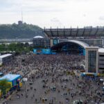 Fans begin to file into the standing room section of the NFL Draft Theater ahead of Night 2 of the 2026 NFL Draft outside Acrisure Stadium, Friday, April 24, 2026 in Pittsburgh, Pa.