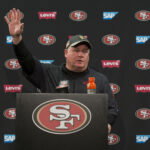 Jan 1, 2017; Santa Clara, CA, USA; San Francisco 49ers head coach Chip Kelly addresses the media after the game against the Seattle Seahawks at Levis Stadium Seahawks defeated the 49ers 25-23. Mandatory Credit: Neville E. Guard-USA TODAY Sports
