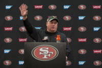 Jan 1, 2017; Santa Clara, CA, USA; San Francisco 49ers head coach Chip Kelly addresses the media after the game against the Seattle Seahawks at Levis Stadium Seahawks defeated the 49ers 25-23. Mandatory Credit: Neville E. Guard-USA TODAY Sports