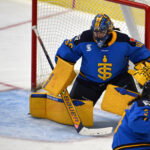 Nov 30, 2024; Toronto, ON, CANADA; Toronto Sceptres goalie Kristen Campbell (50) makes a save against the Boston Fleet in the third period at Coca-Cola Coliseum. Mandatory Credit: Dan Hamilton-Imagn Images