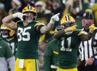 Green Bay Packers wide receiver Jayden Reed (11) reacts with tight end Tucker Kraft (85) after cathing a first down pass against the New Orleans Saints on Monday, December 23, 2024 at Lambeau Field in Green Bay, Wis. The Packers defeated the Saints 34-0. Wm. Glasheen USA TODAY NETWORK-Wisconsin