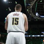 Apr 30, 2026; Minneapolis, Minnesota, USA; Denver Nuggets center Nikola Jokic (15) looks on in the fourth quarter against the Minnesota Timberwolves during game six of the first round of the 2026 NBA Playoffs at Target Center. Mandatory Credit: Jesse Johnson-Imagn Images
