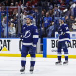 May 3, 2026; Tampa, Florida, USA; Tampa Bay Lightning forward Dominic James (17) reacts to losing to the Montreal Canadiens in game seven of the first round of the 2026 Stanley Cup Playoffs at Benchmark International Arena. Mandatory Credit: Morgan Tencza-Imagn Images