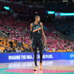 May 4, 2026; San Antonio, Texas, USA; San Antonio Spurs forward Victor Wembanyama (1) walks up the court in the first half against the Minnesota Timberwolves during game one of the second round of the 2026 NBA Playoffs at Frost Bank Center. Mandatory Credit: Daniel Dunn-Imagn Images