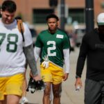 Green Bay Packers Brandon Cisse (2) arrives during rookie minicamp Friday, May 1 2026, at the Don Hutson Center in Green Bay, Wisconsin.
