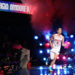 May 10, 2026; Washington, District of Columbia, USA; Washington Mystics guard Georgia Amoore (8) runs onto the court during player introductions prior to the Mystics' home opener against the New York Liberty at CareFirst Arena. Mandatory Credit: Geoff Burke-Imagn Images